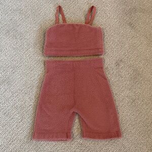 Gym Shark X Whitney Simmons eyelash fuzzy short bra loungewear set mauve size S